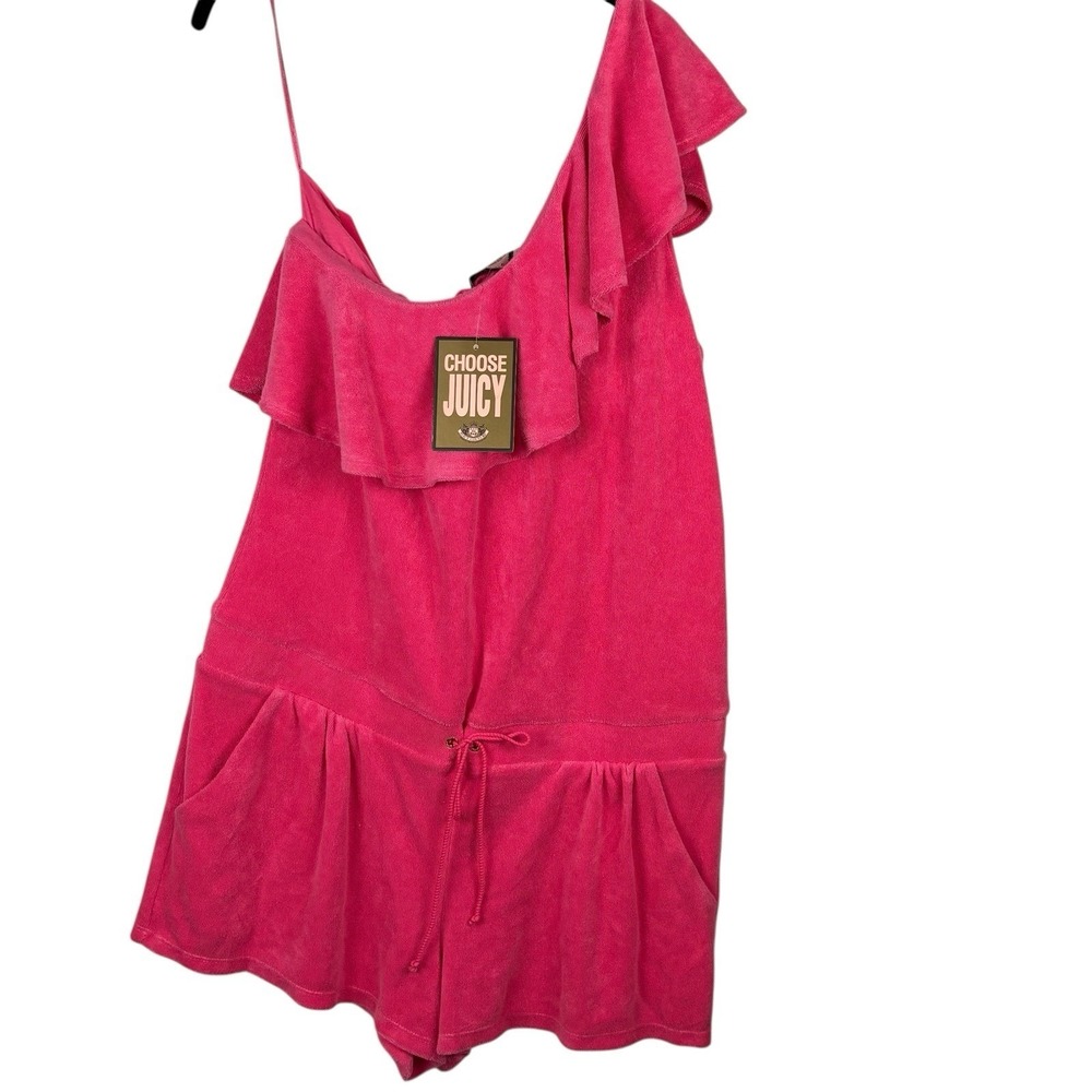 NWT Juicy Couture Womens Hot Pink Terry Cloth Romper Y2K Size XL One‎ Shoulder - Picture 4 of 10